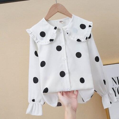 Casual Girl Full Sleeve Shirts Kids Pink/White Color Dot Girls Shirts Fashion Spring Autumn Summer Baby Blouse Children Clothing
