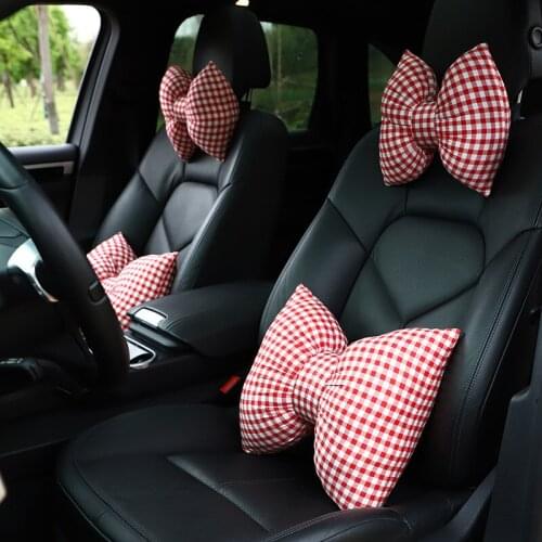 Lattice Car Headrest Waist Pillow Neck Rest Cushion Support Seat Accessories Auto Houndstooth