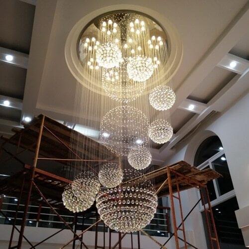 Luxury crystal chandelier staircase chandelier modern villa crystal light hotel lobby living room hollow light