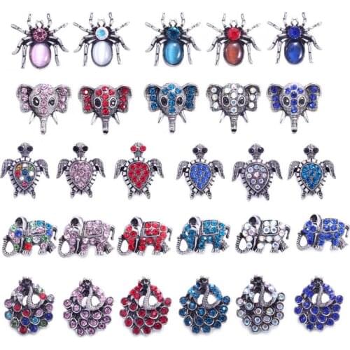 RoyalBeier 1pc Tortoise Snap Button Wth Rhinestone Animal Metal Snap Button 18mm Colorful DIY Charms For Snap Bracelet Jewelry
