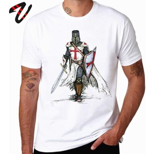 Templar Knight Tees Men Tshirt Swag Knight Templar Cross T-shirt 100% Cotton Streetwear Medieval Warrior Tops Slim Fit Tee Shirt