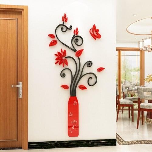 Vase plum 3d three-dimensional acrylic wall sticker Chinese guest restaurant sofa porch corridor wall layout home decoration