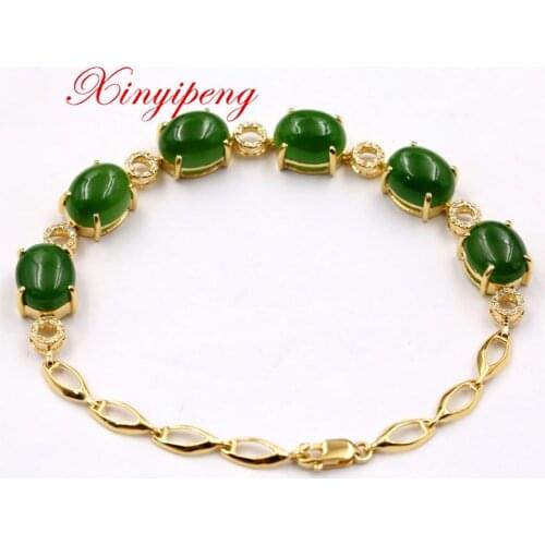 Xin yi peng 18 k yellow gold inlaid natural jade bracelet, woman, classical and generous