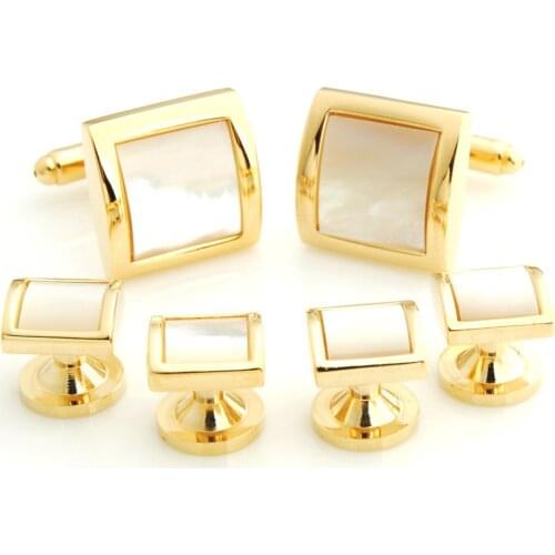 YHCS-04GL/MOP Elegant Cambered Surface MOP Cufflinks and Tuxedo Studs Set for Mens Gift