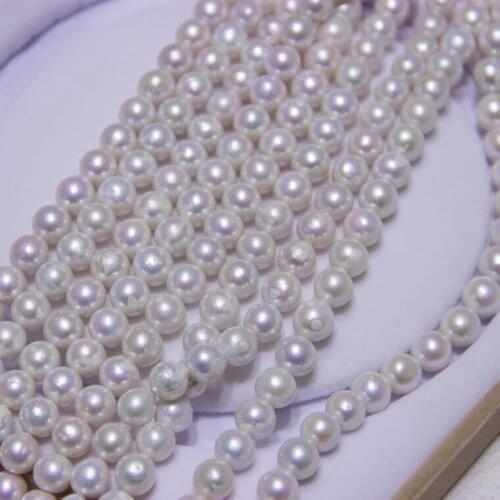 Hot Cheap 10-12mm Big Size White Color Round Shape Loose Pearl Necklace Real Pearl Strand String 38cm Long DIY Jewelry