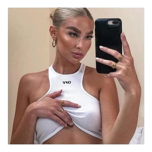 2021 New Women Summer Tank Tops Sleevelsss Letter Printed Ribbed Vest Solid Color Sexy Club Crop Tops Female Streetwear