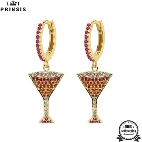 PrinSis Women Fashion Earrings Full CZ Stones Hoop Cup Earring Birthday Gift For Girls Korean Jewelry Hight Quality Copper P023