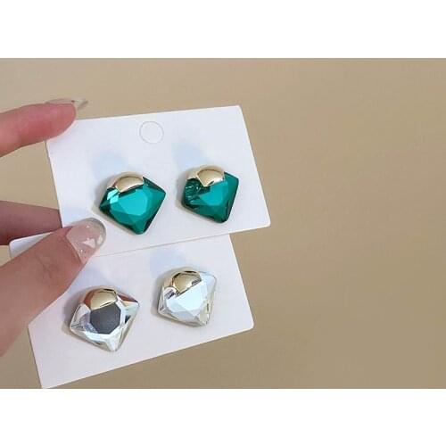 Big Crystal Stones Stud Earrings For Women Personality White Green Fashion Designer Earings Jewelry Wholesale