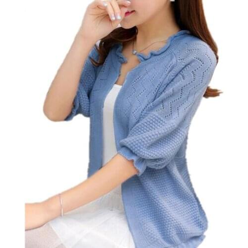 2017 Sweater women solid color Sweater female cardigan outerwear short sweater lady style 1/2 sleeve Cardigan coat feminin Y3444