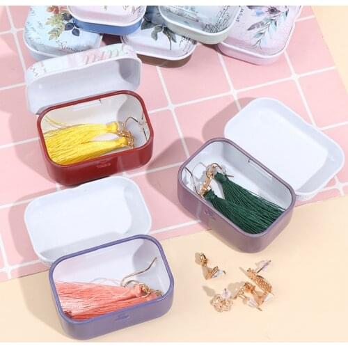 1PC Mini Flower Tin Trinket Jewelry Coin Box Tinplate Storage Case Rectangul Sugar Mini Candy Box Small Iteam Keep Table Decor