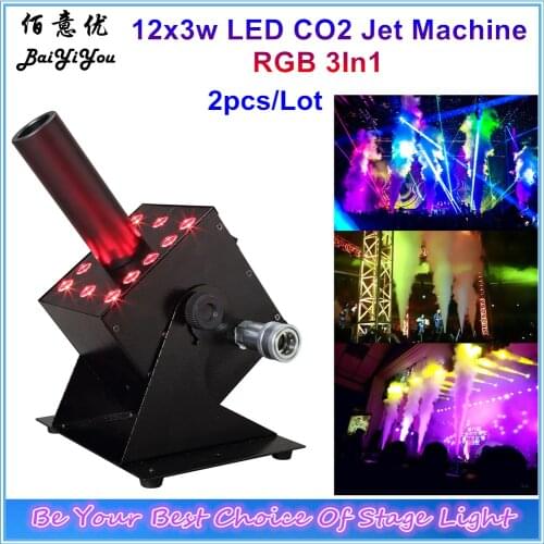 2pcs 12x3w RGB 3In1 Easy Multi Angle Small LED CO2 Jet Machine DMX Powercon 12pcs 3w DJ LED Co2 Cannon For Stage Effect
