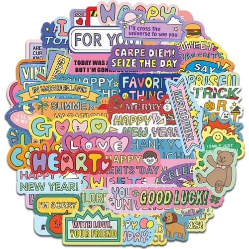 55pcs Cartoon English Sticker Waterproof Suitcase Bike Motorcycle Helmet Car Styling Accessories Stickers