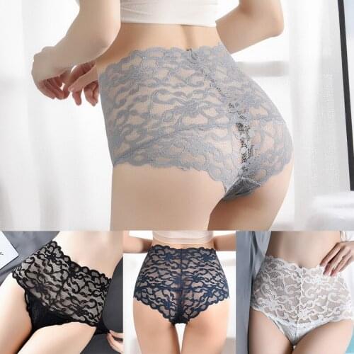 6 Colors/L-XXL New Sexy Lace Panties Women Transparent Seamless Ultra-thin Breathable Cotton Crotch Sexy Mid-high Waist Panties