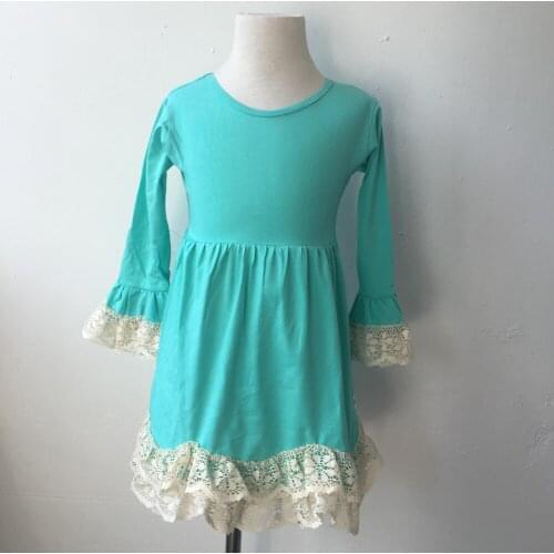 Children girl good price fashion sweet clothing baby fit size long sleeve crochet lace dress kids soft handfeel cotton dress