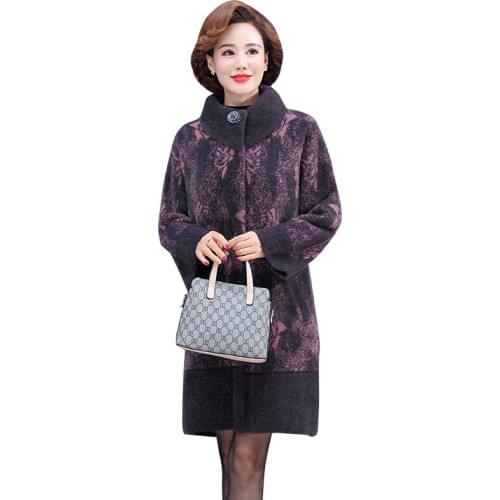 Mom loose long jacket plus size mink velvet overcoat woman 2020 winter jacket female fashion thick warm print parkers coat women