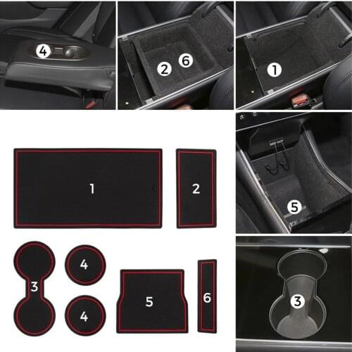 For Tesla Model 3 2007~2019 Gate Slot Pad Door Groove 7pcs/set Mat Car Interior Decorative Center Console Cup Holder Accessories