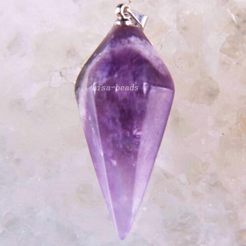 Women Jewelry Gift Natural Stone Hexagonal Column Bead Purple Quartz Crystal Pendant for Necklace 1Pcs K1629