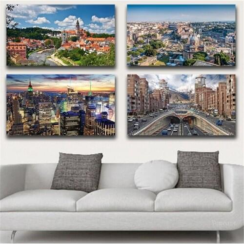 Canvas Art Prints Paintings European Style Building Street Landscape Modern Wall Art Pictures For Living Room Home Decoration
