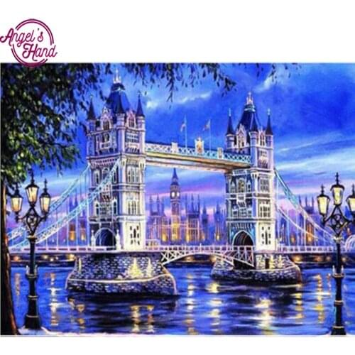 5D square Diamond Mosaic Landscape Full Sets Embroidery Picture of Rhinestone Diamond Painting City colored bridge