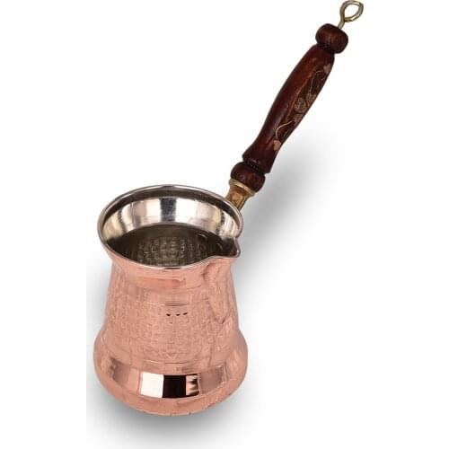 HANDMADE COPPER SULTAN COFFEE POT THICK WOODEN HANDLE FOR 3 PERSONS