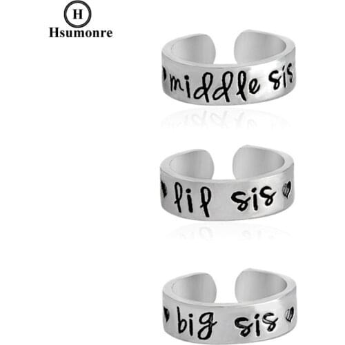 Big Lil Mid Sisters Open Rings for Women Engraved Rings Alloy Family Sister Love Ring Gift Band Ring Silver Plated Color 3pc/set