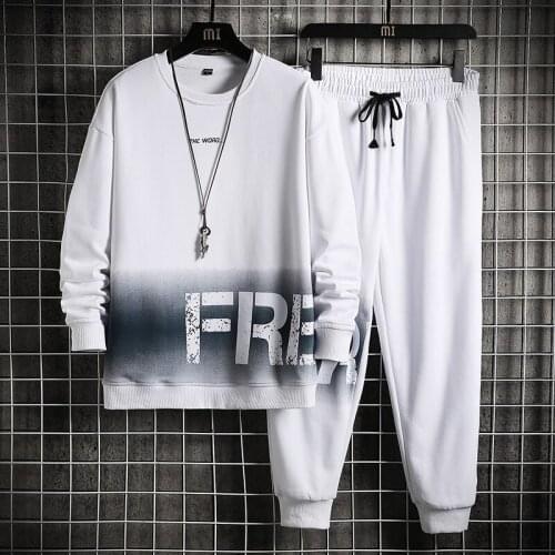 Casual Mens Sets Autumn Tracksuit Men Print Long Sleeve O-Neck Hoodie+Pants 2 Piece Set Fashion Sportswear Suit Male Streetwear
