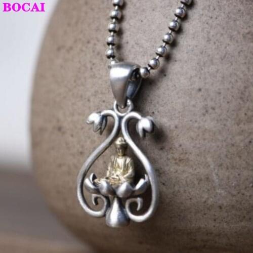 S925 sterling Silver retro matte pure silver jewelry womens style Thai silver lotus Buddha Silver Pendant for men and women