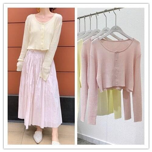 Makuluya Sweet Cute Candy Color Women Female Vintage Casual Classic Thin Knitted O-Neck Sweaters Cardigan Coats Open Stitch L6