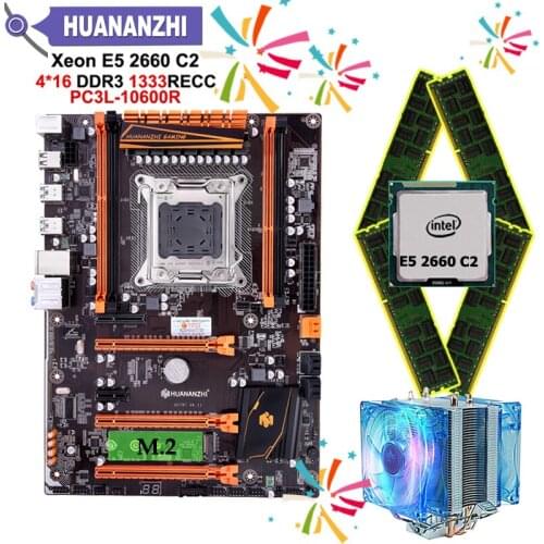 Discount PC hardware HUANANZHI deluxe X79 LGA2011 motherboard with M.2 slot motherboard with CPU Xeon E5 2660 C2 RAM 64G(4*16G)