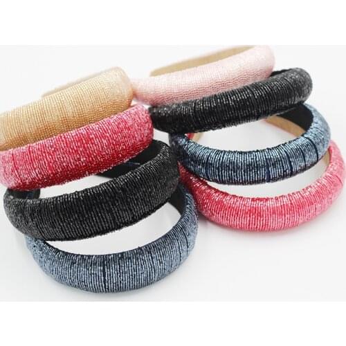 Fashion high-end sponge headband simple broad-sided fashion handmade beaded net red temperament headband Korean hair accessories