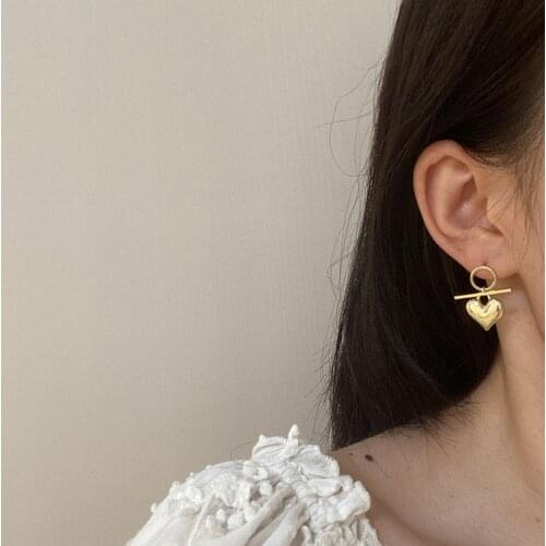 Fashion Personality Three-dimensional Heart-shape Ear Studs French Style Heart-shape Tassel Silver color Needle Earrings Jewelry