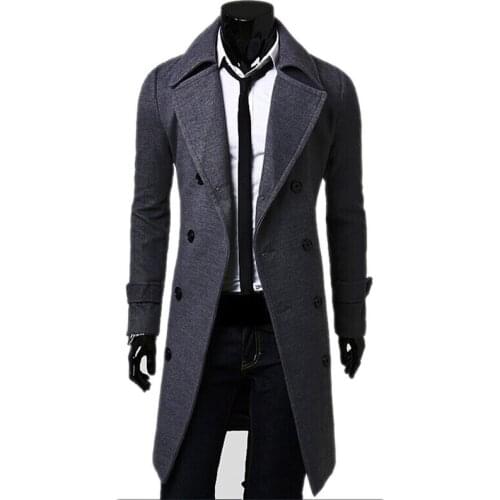 Mens Coat Double-Breasted Jacket Fashion Brand Autumn Jacket Long Trench Coat Mens High Quality Self-Cultivation Solid Color