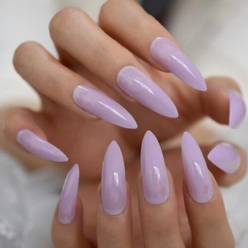 Shiny Light Taro Purple Extra Long Press on False Nails Sharp End Stilettos Fake Fingersnails Easy Salon Party Wear 24pcs/set