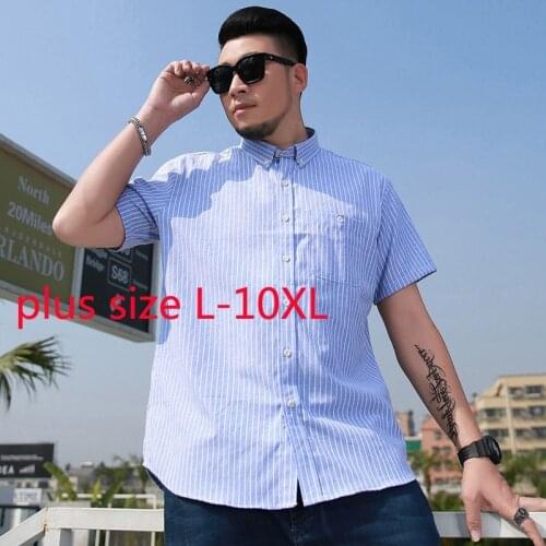 New Arrival Cotton Super Large Men Summer Short Sleeve Stripe Fashion Casual Casual Shirts Plus Size L-2XL3XL4XL5XL6XL7XL8XL10XL
