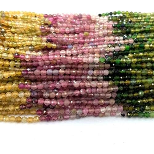 Veemake Multicolor Tourmaline DIY Necklace Bracelets Earrings Natural Charm Gemstone Crystal Jewelry Faceted Round Beads 06557