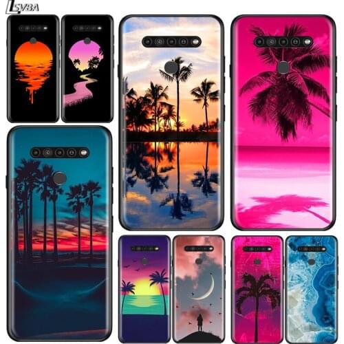 Palm trees Summer beach for LG G8 G8S G8X V30 V35 V40 V50 V60 ThinQ Q60 K40 K50 K51 K61 K71 K92 K62 K42 Black Phone Case