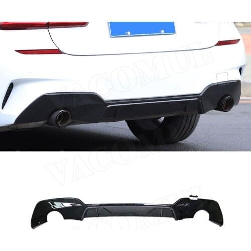 PP Black Rear Lip Diffuser Spoiler For BMW 3 Series G20 G28 M Sport 2019 2020 MP Style Round Exhaust Tip Type Bumper Lip Guard