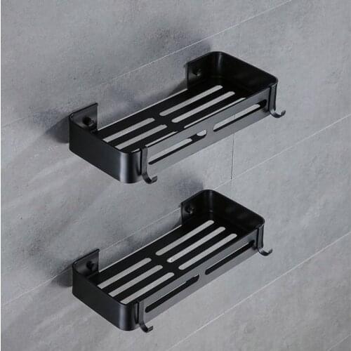 Bathroom Shelf Black Wall Mount Shower Storage Rack Multifunction Corner Racks Punch-Free Cosmetic Shelves Bathroom Accessories