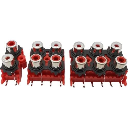 1Pcs 2/4/6 Holes RCA Female Connector RCA Socket AV Audio Video Jack Connectors Red PCB Parts