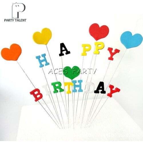 1set Colorful Heart Happy Birthday Cake Toppers for Boys Kids Children Birthday Party DIY Baking Cake Decoration Cake Accessory