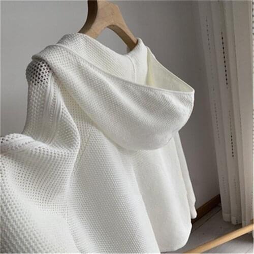 Fashion Causal Hollow-out Hooded Sweater Coat Causal Long Sleeve Oversized Knitted Tops 2021 Spring New Pullover Jumper ZY5957