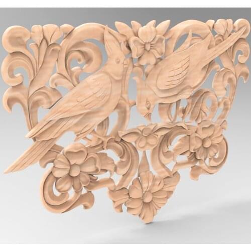 Flower and Bird Carving 3D model relief for cnc machine in STL file 3D furniture decoration Decor_Crafts Appliques (Just File)