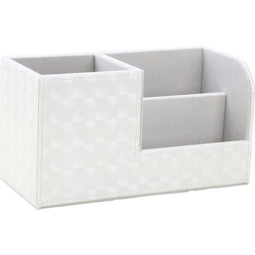 XRHYY Beige PU Leather Multi-function Desk Stationery Organizer Storage Box Pen/Pencil/Name Cards Remote Control Holder