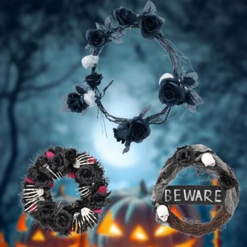 Bright-colored Wreath Exquisite Visual Effect Fabric Black Rose Delicate Wreath Decor Halloween Supplies Accessories