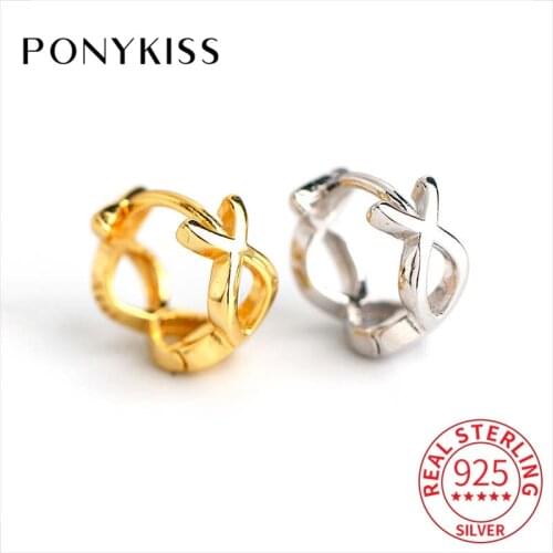 PONYKISS S925 Sterling Silver Small fish pattern sweet Hoop Earrings Women Party Birthday Jewelry Accessories girls Gift