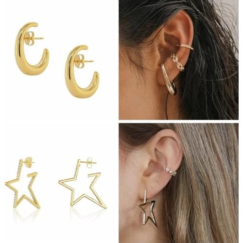 Viny 2021 Trend Vintage Pendientes Plata 925 Sterling Silver Earrings For Women Stud Earrings Geometric C Five Pointed Star Aros