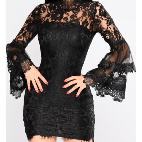 QA227 Robe Femme Flare Sleeve Skinny Elegant Summer Dress Big Size Tunic Women Dress Vestido De Renda Vestiti Donna