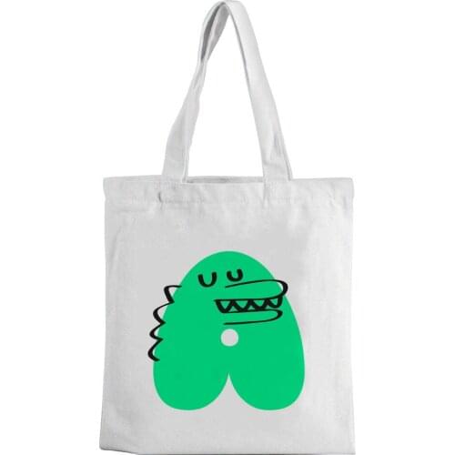 2021 Canvas Bag Cartoon Picture Print Canvas Bag Large Capacity New White Fashion Leisure Environment-friendly Shopping Bag