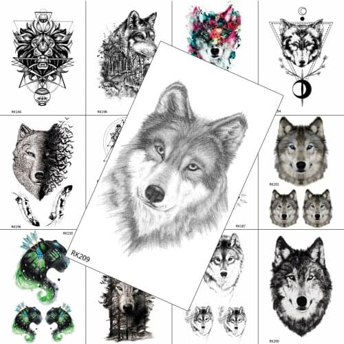3D Black Wolf Temporary Tattoos Fake Waterpoof Realistic Sheets Coyote Sticker Body Art Drawing Arm Wasit Tattoo Paper For Men