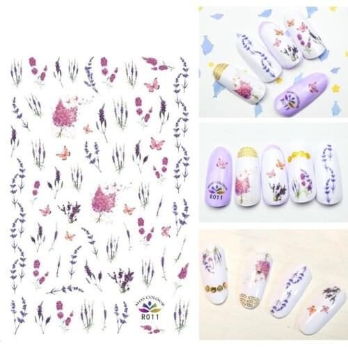 3D Nail Sticker Autumn Fashion Small Compact Adhesive Sticker Lavender Butterfly Grass Stickers for Manicure Nail Art Decoration